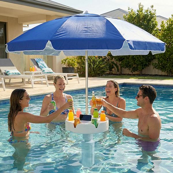 Portable Pool Bar Table Umbrellas with Cup Holder & Phone Stand