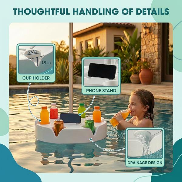 Portable Pool Bar Table Umbrellas with Cup Holder & Phone Stand